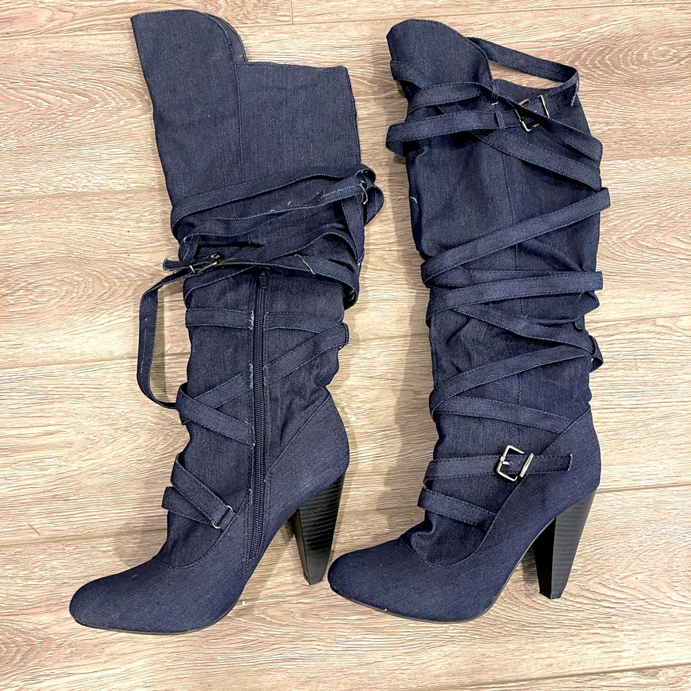 Fahrenheit denim tall heeled boots